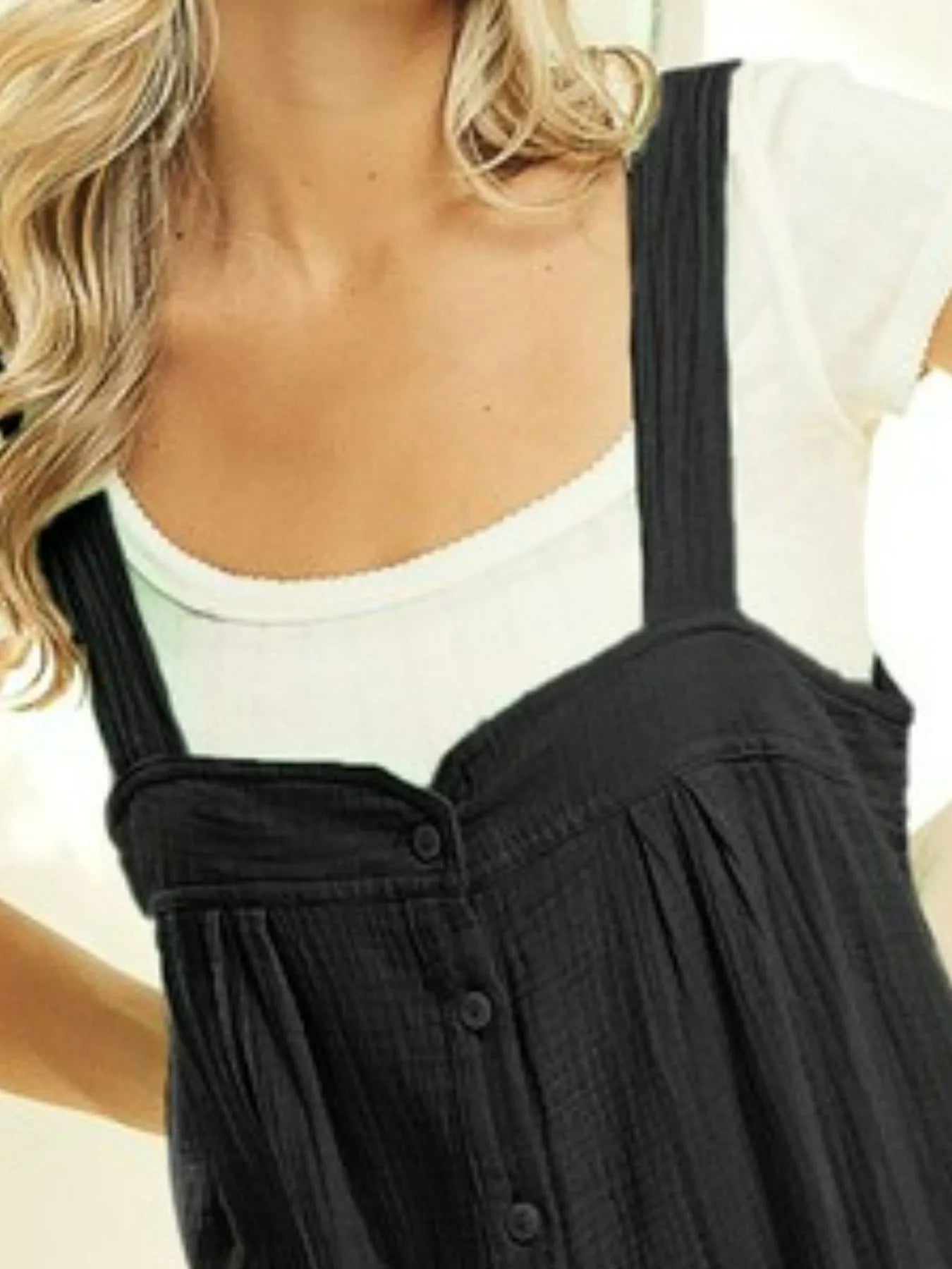BiBi Gauze Buttoned Up Overall Jumpsuit with Pockets Easy Apparels