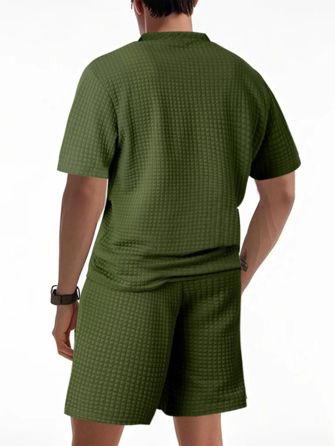 Men's Full Size Textured Round Neck Top and Shorts Set Plus SIze Easy Apparels