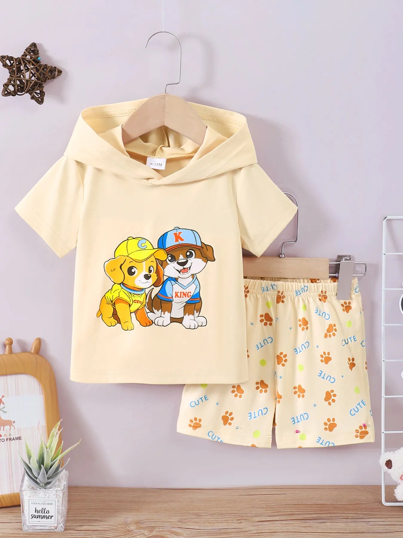 Children's Dog Short Sleeve Hoodie and Shorts Set Easy Apparels
