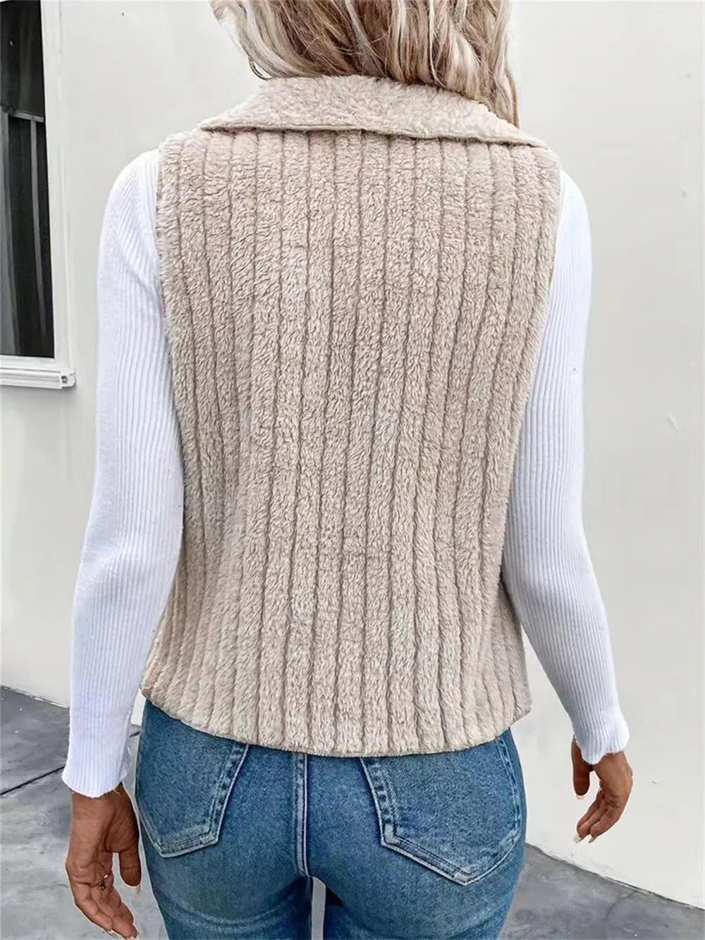 Open Front Fuzzy Vest Coat Easy Apparels