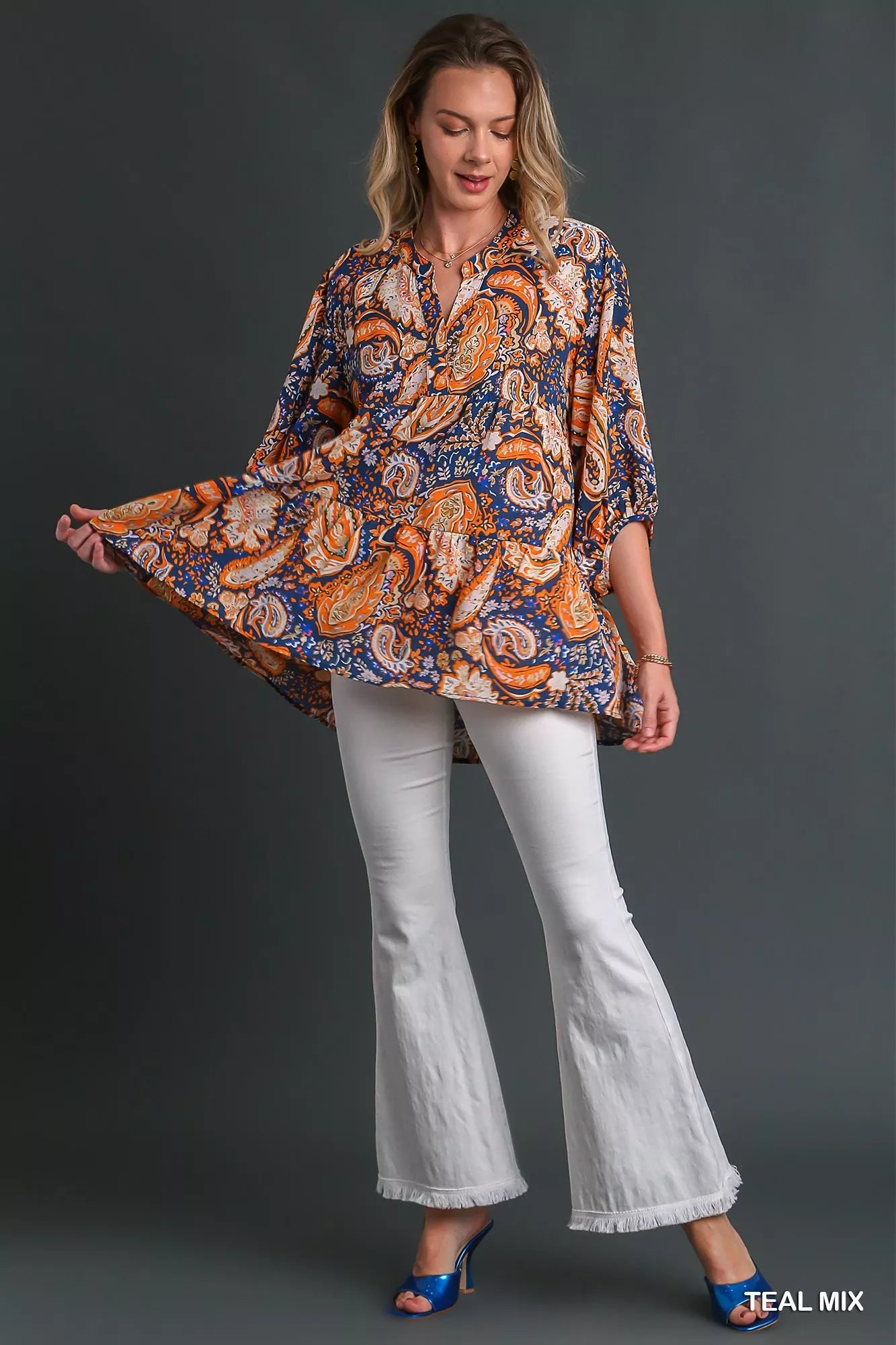 Umgee Mix Paisley Boho Tunic Blouse Easy Apparels