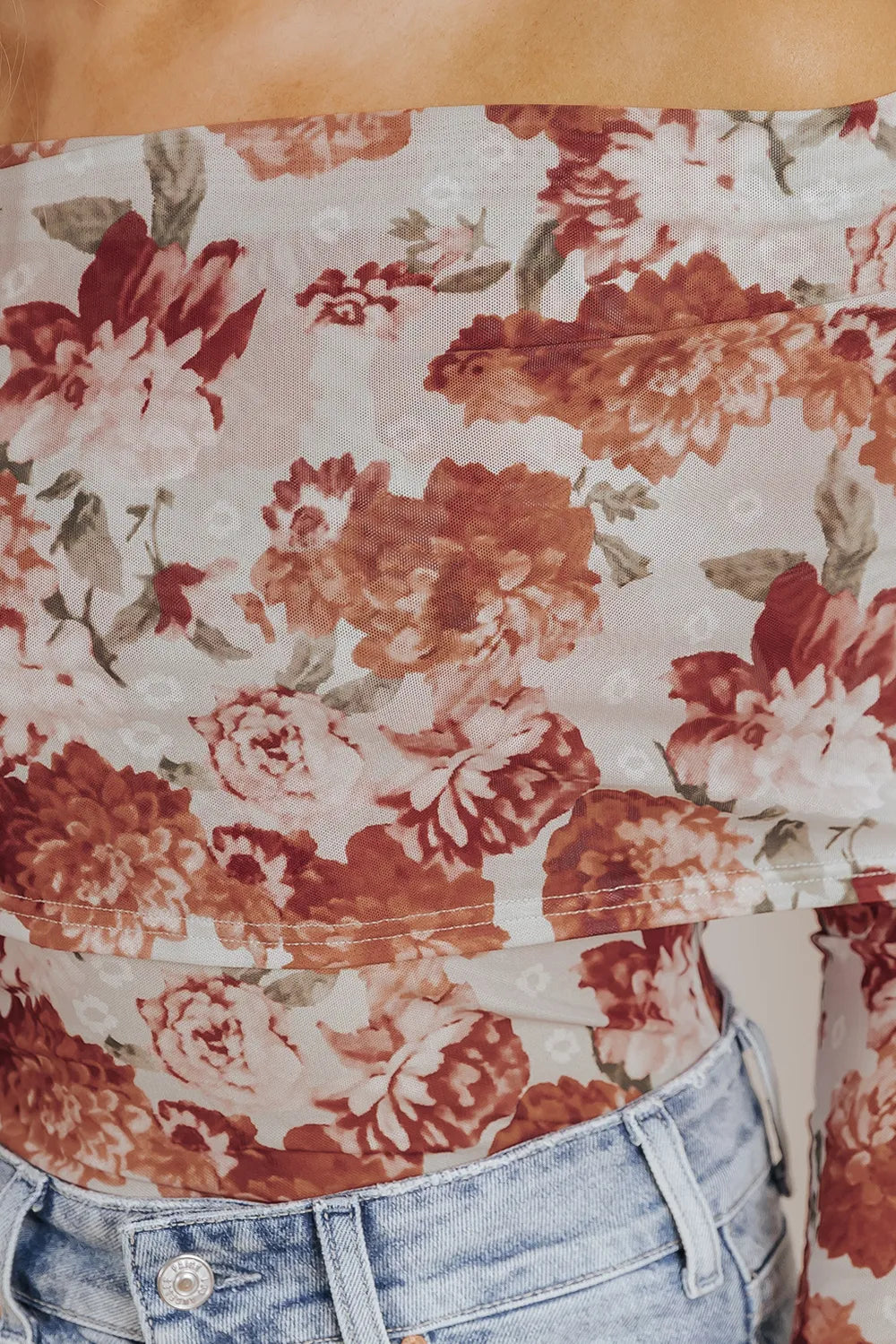 Trendsi Floral Off-Shoulder Long Sleeve Bodysuit