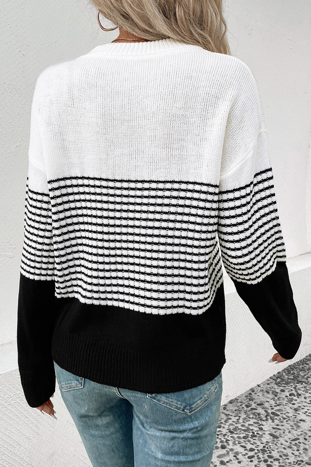 Perfee Striped Drop Shoulder Sweater Easy Apparels