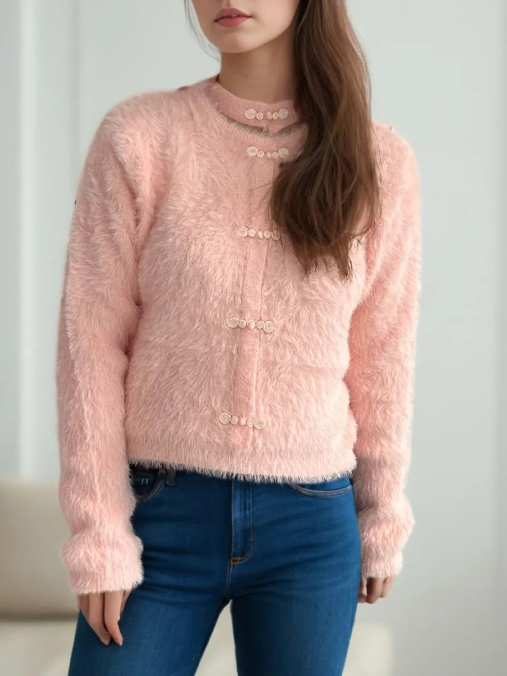 Cutout Knot Button Long Sleeve Cardigan Easy Apparels