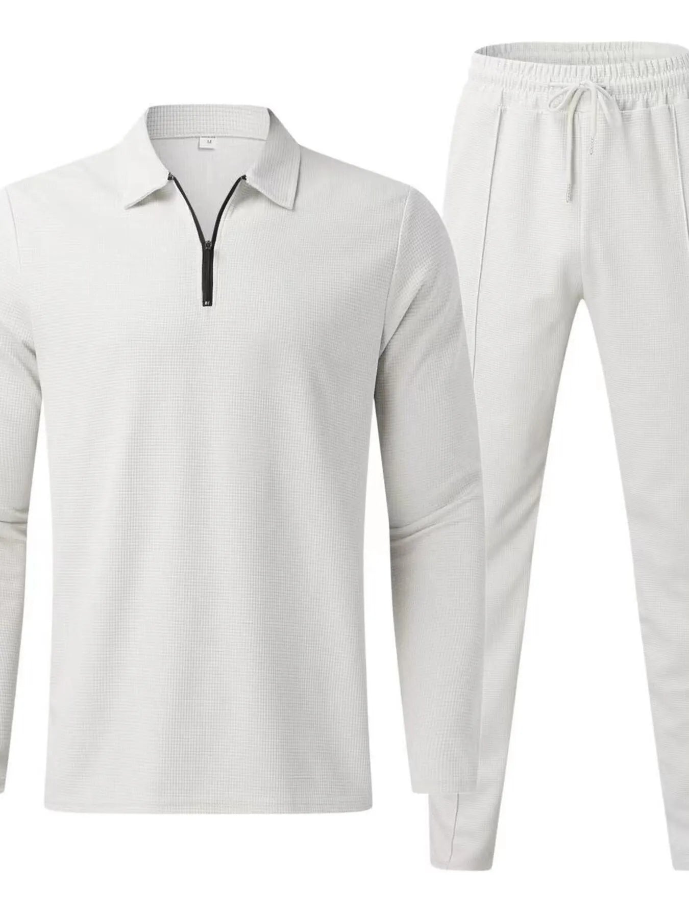 Men's Full Size Long Sleeve Top and Pants Set Plus Size White Easy Apparels