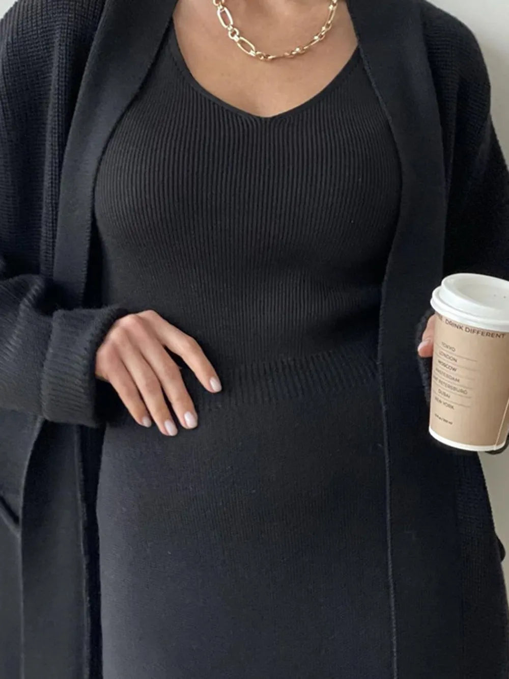 Pocketed Long Sleeve Cardigan and Skirt Sweater Set Easy Apparels