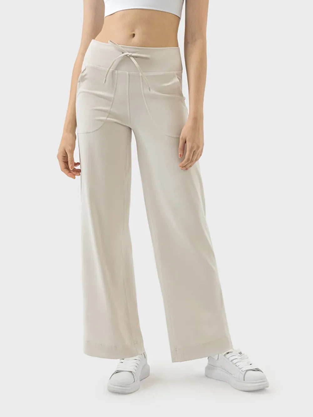Millennia Drawstring Active Pants with Pockets Cream Easy Apparels