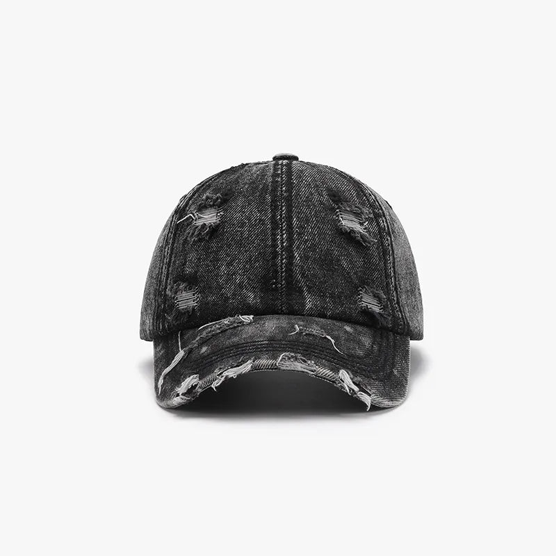 Distressed Cotton Baseball Cap Black One Size Easy Apparels