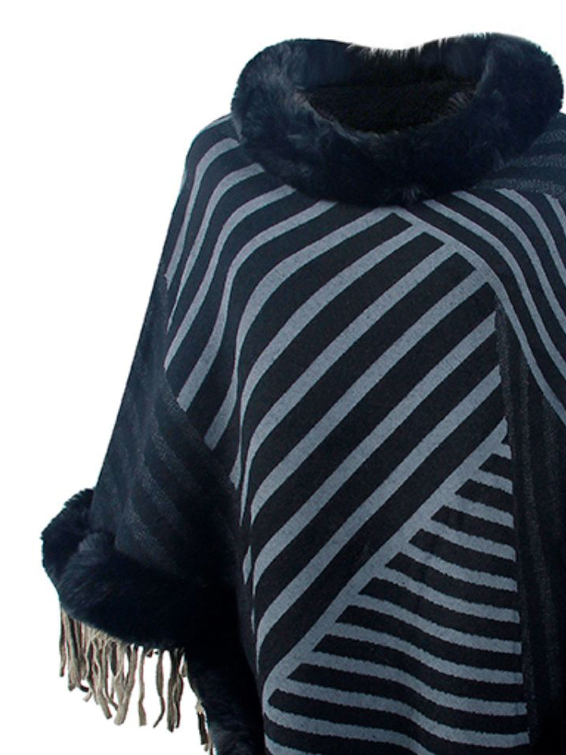 Striped Fringe Hem Poncho Easy Apparels