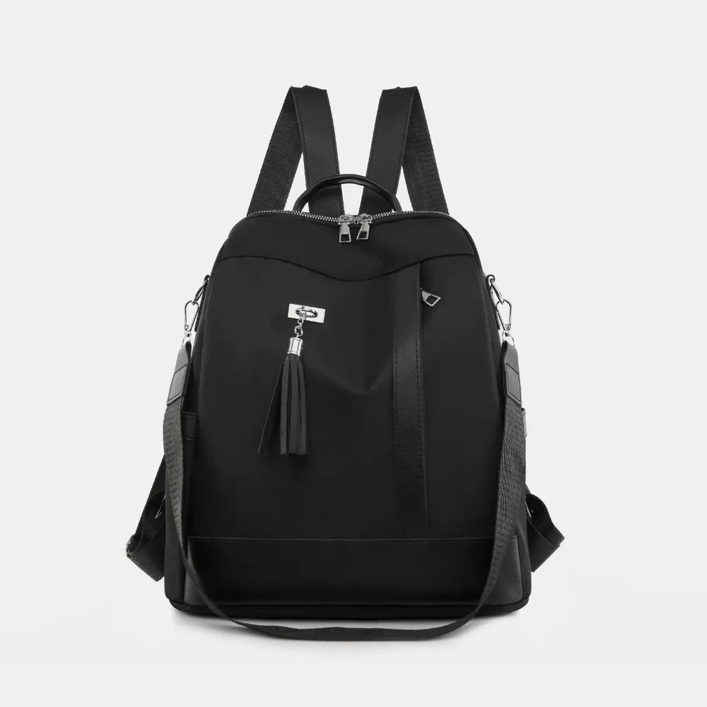 Tassel Oxford Cloth Backpack Bag Black One Size Easy Apparels