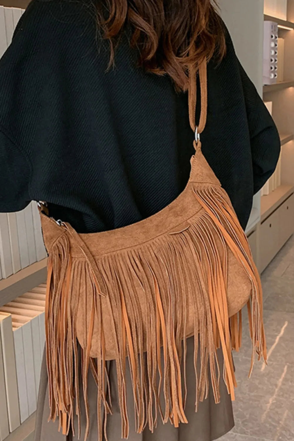 Suede Fringe Adjustable Strap Shoulder Bag Easy Apparels
