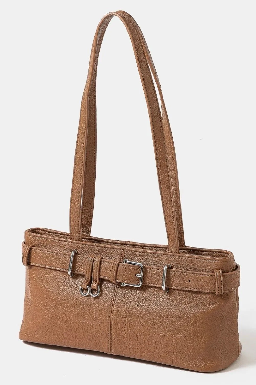 Fame Belt Strap Textured Faux Leather Shoulder Bag DBR One Size Easy Apparels