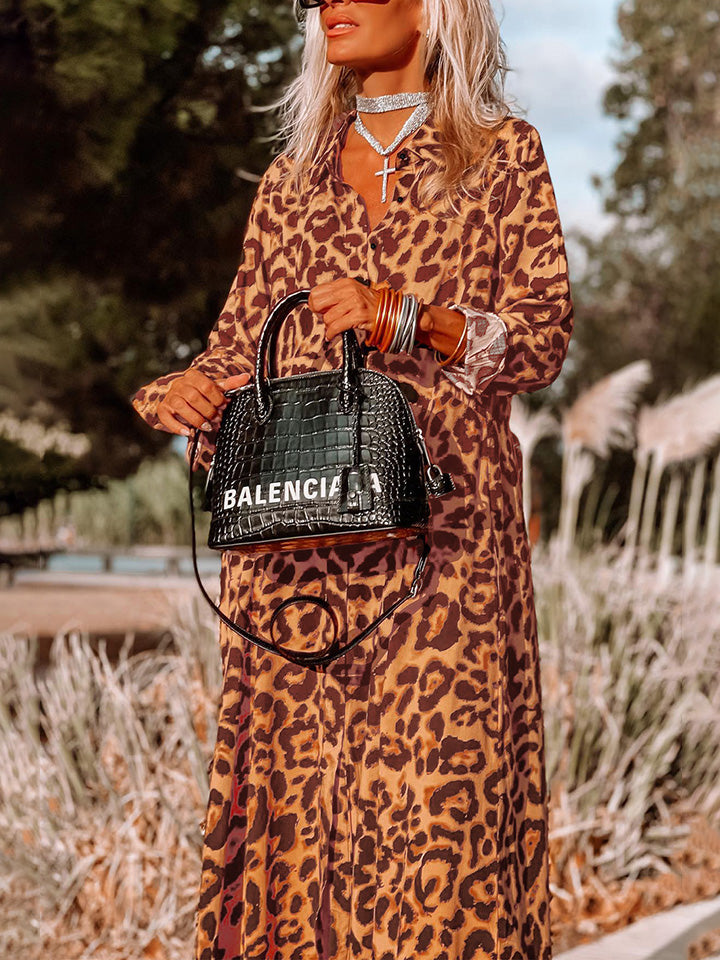Leopard Buttoned Maxi Dress Easy Apparels