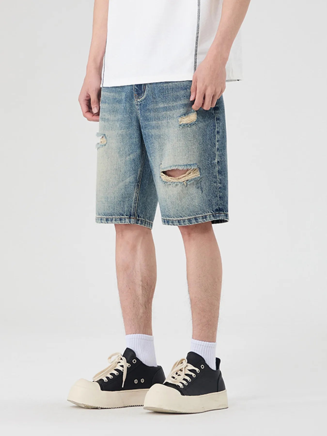 Men's Distressed Wide Leg Denim Shorts Easy Apparels