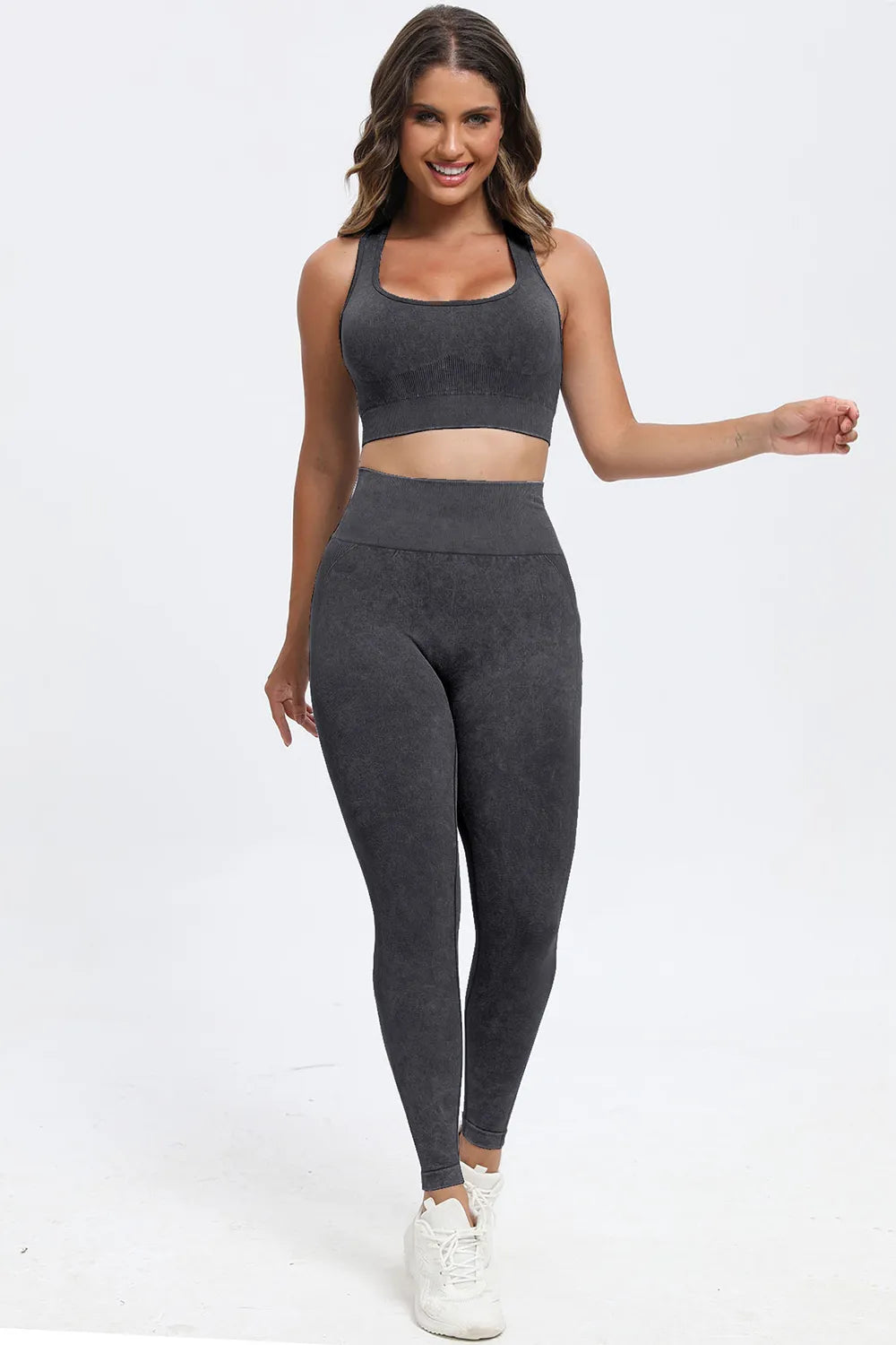 3 Piece Washed Square Neck Wide Strap Active Set Easy Apparels
