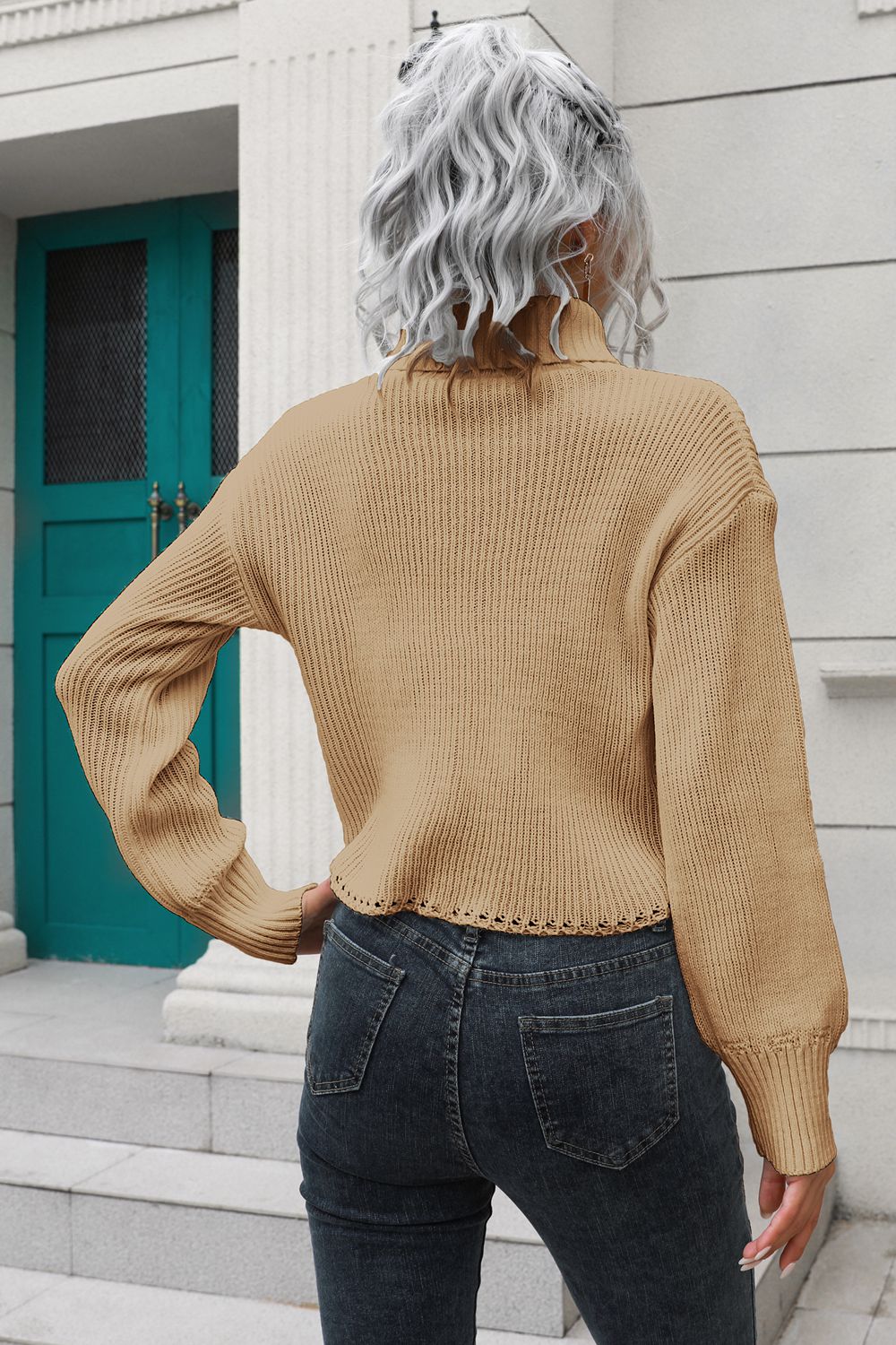 Turtleneck Dropped Shoulder Sweater Easy Apparels