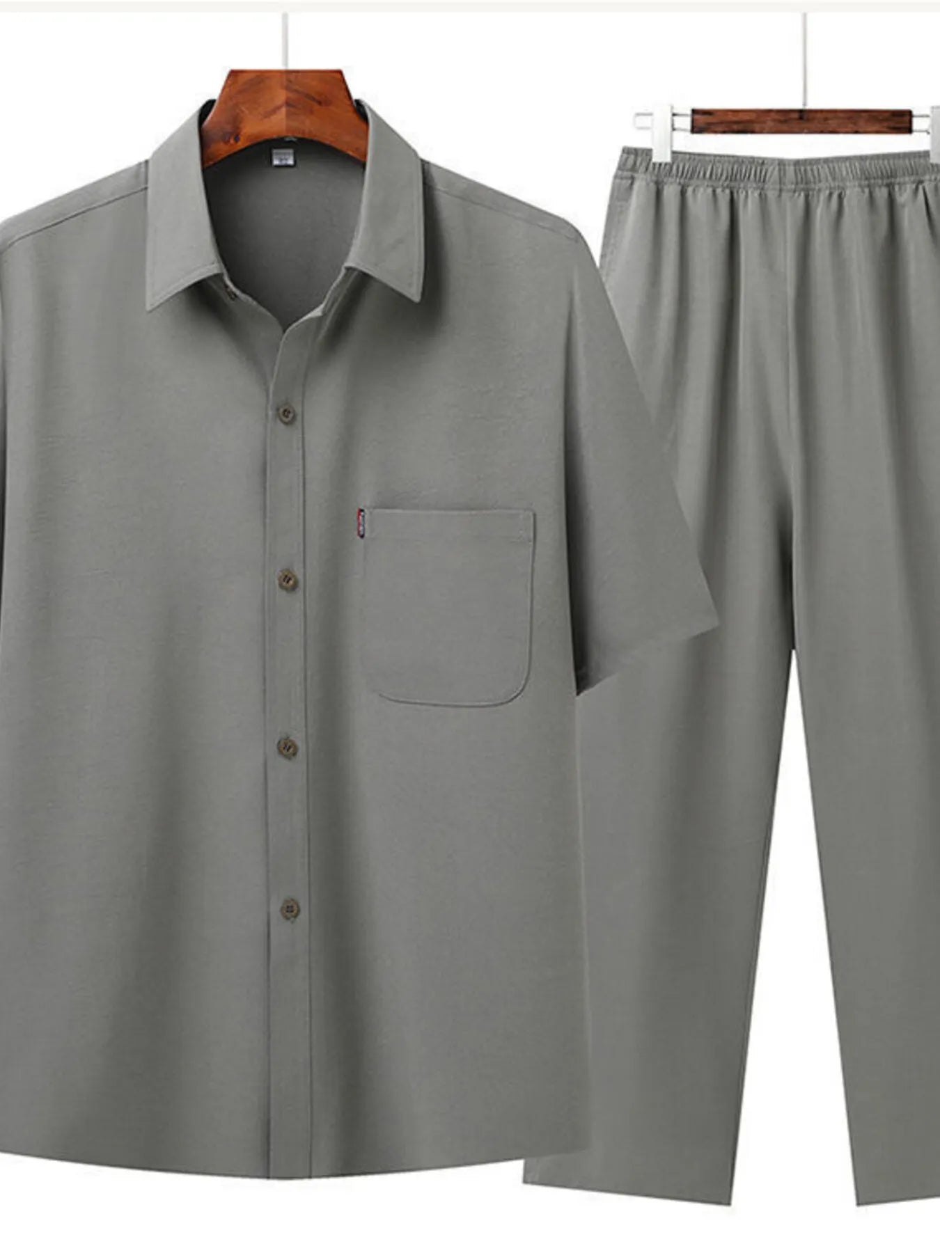 Men's Full Size Button Up Short Sleeve Shirt and Pants Set Plus Size Sage Easy Apparels