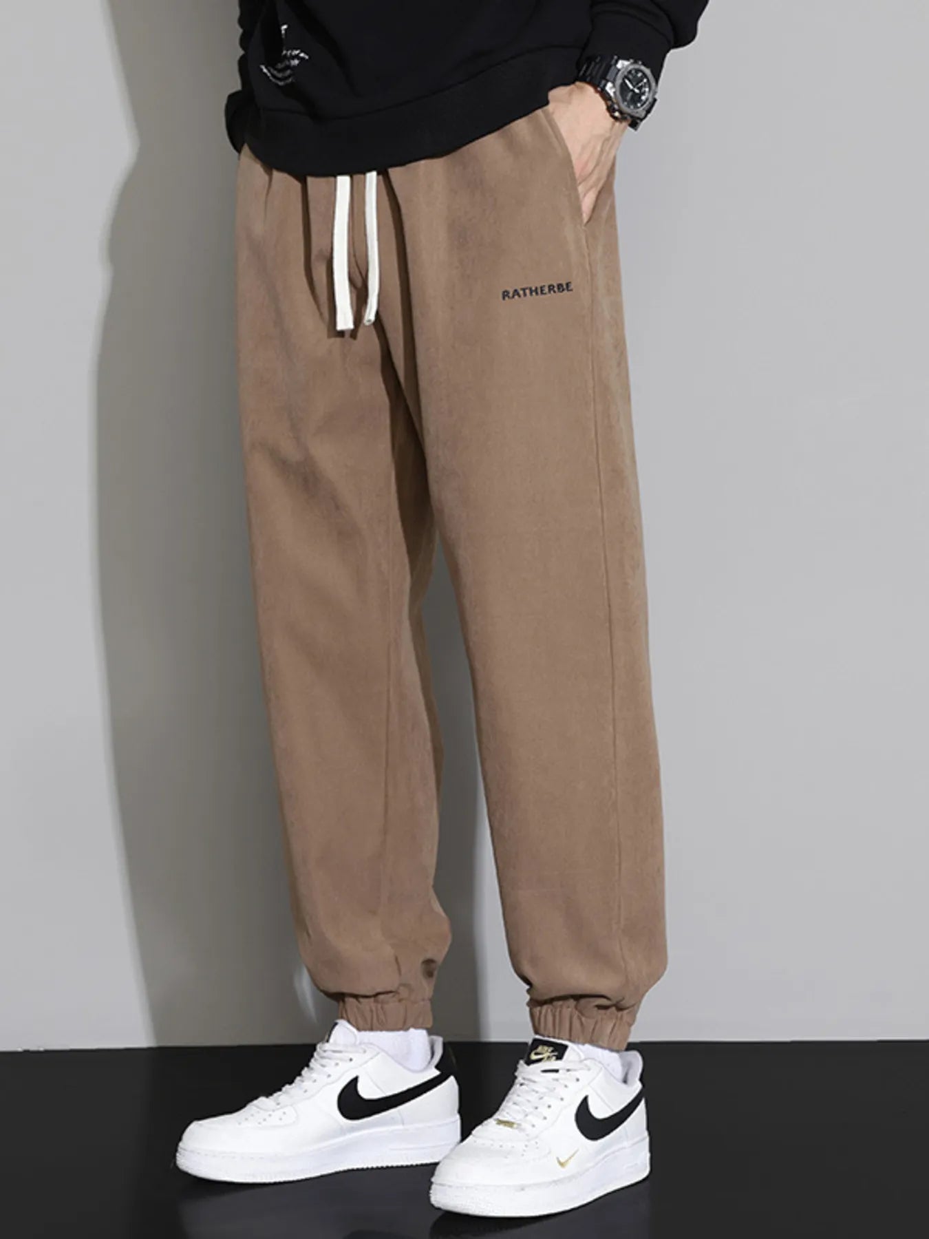 Men's Plus Size Drawstring Joggers with Side Pockets Brown Easy Apparels