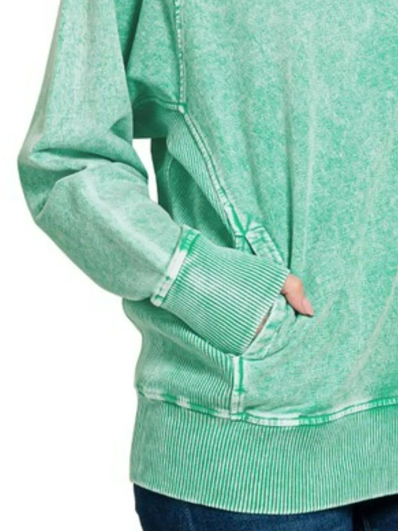 Trendsi Zenana Halo Snow Washed French Terry Round Neck Sweatshirt
