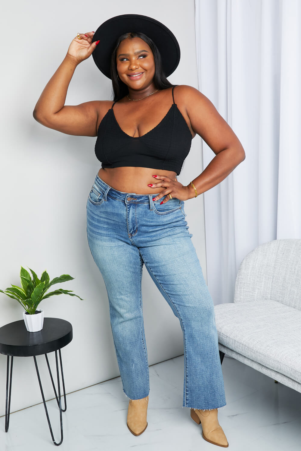 Zenana Full Size Textured Spaghetti Strap Bralette in Black Easy Apparels
