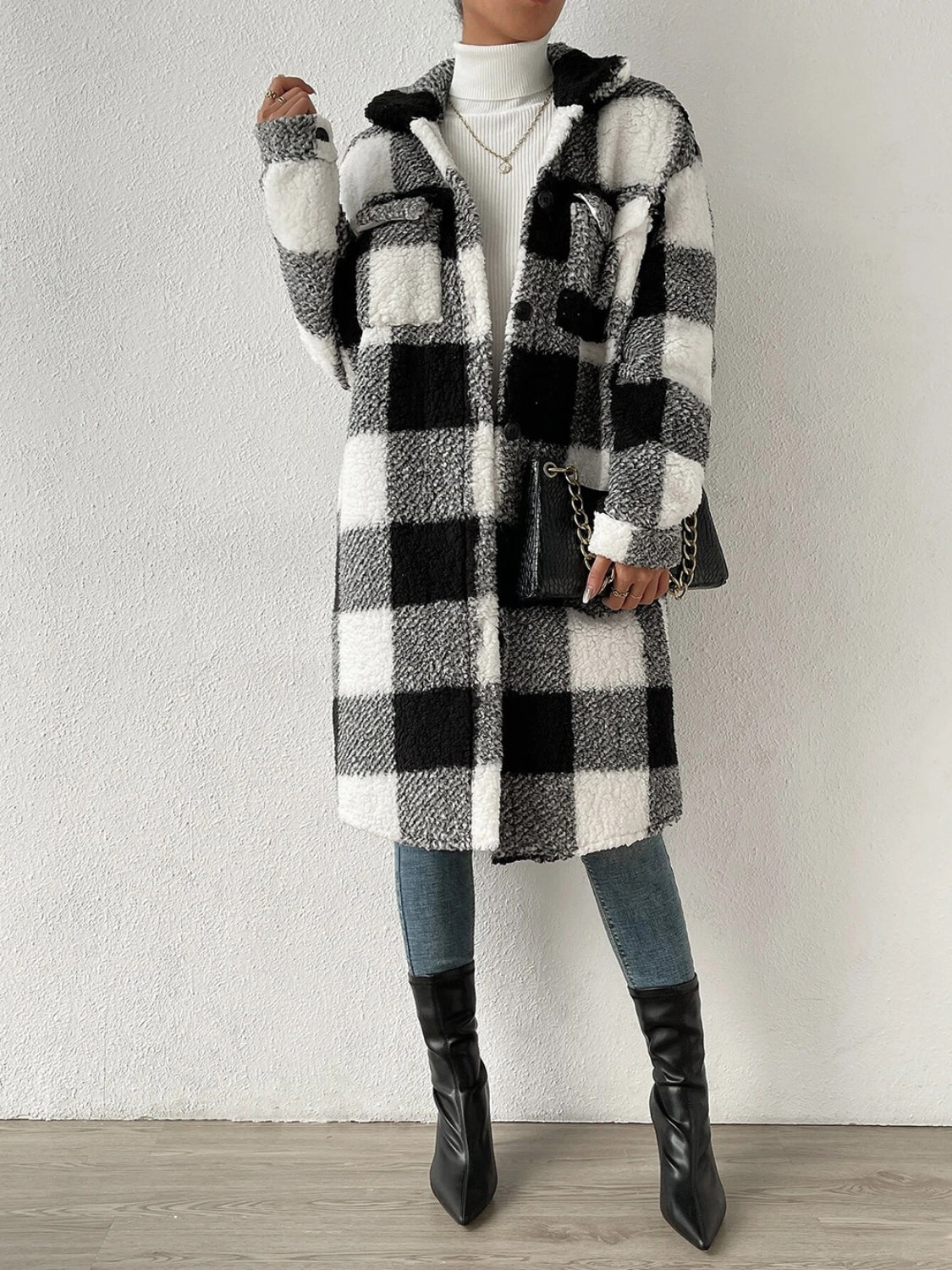 Plaid Collared Neck Button Down Coat Easy Apparels