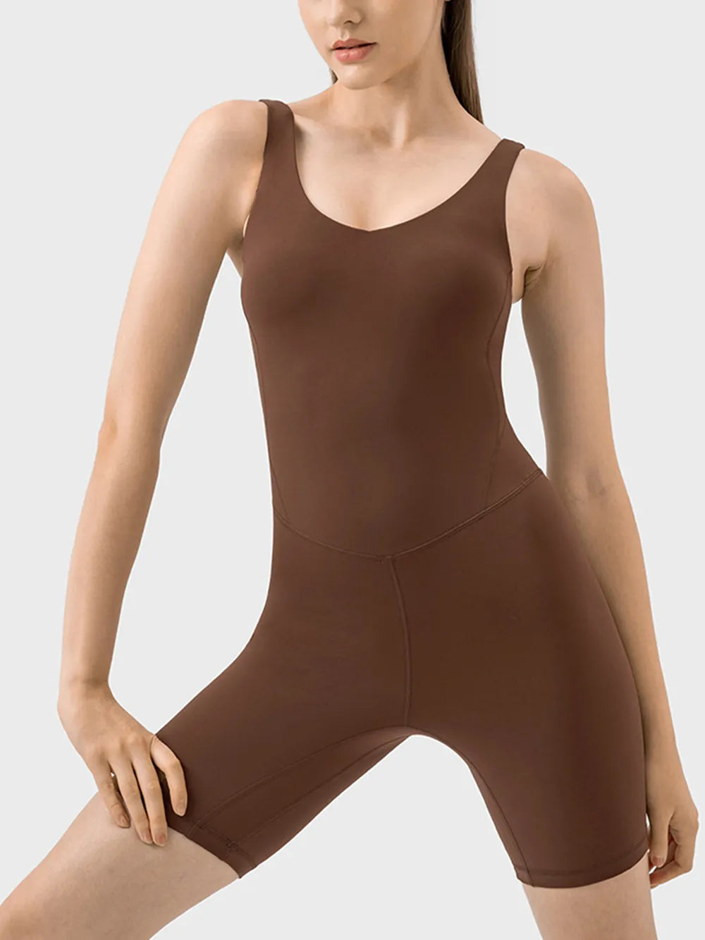 Millennia Wide Strap Active Romper Brown Easy Apparels