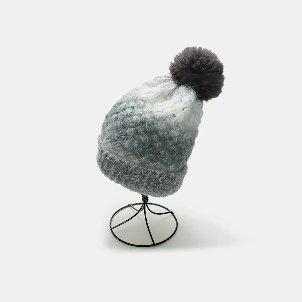 Gradient Knit Hat with Pompom Gray One Size Easy Apparels