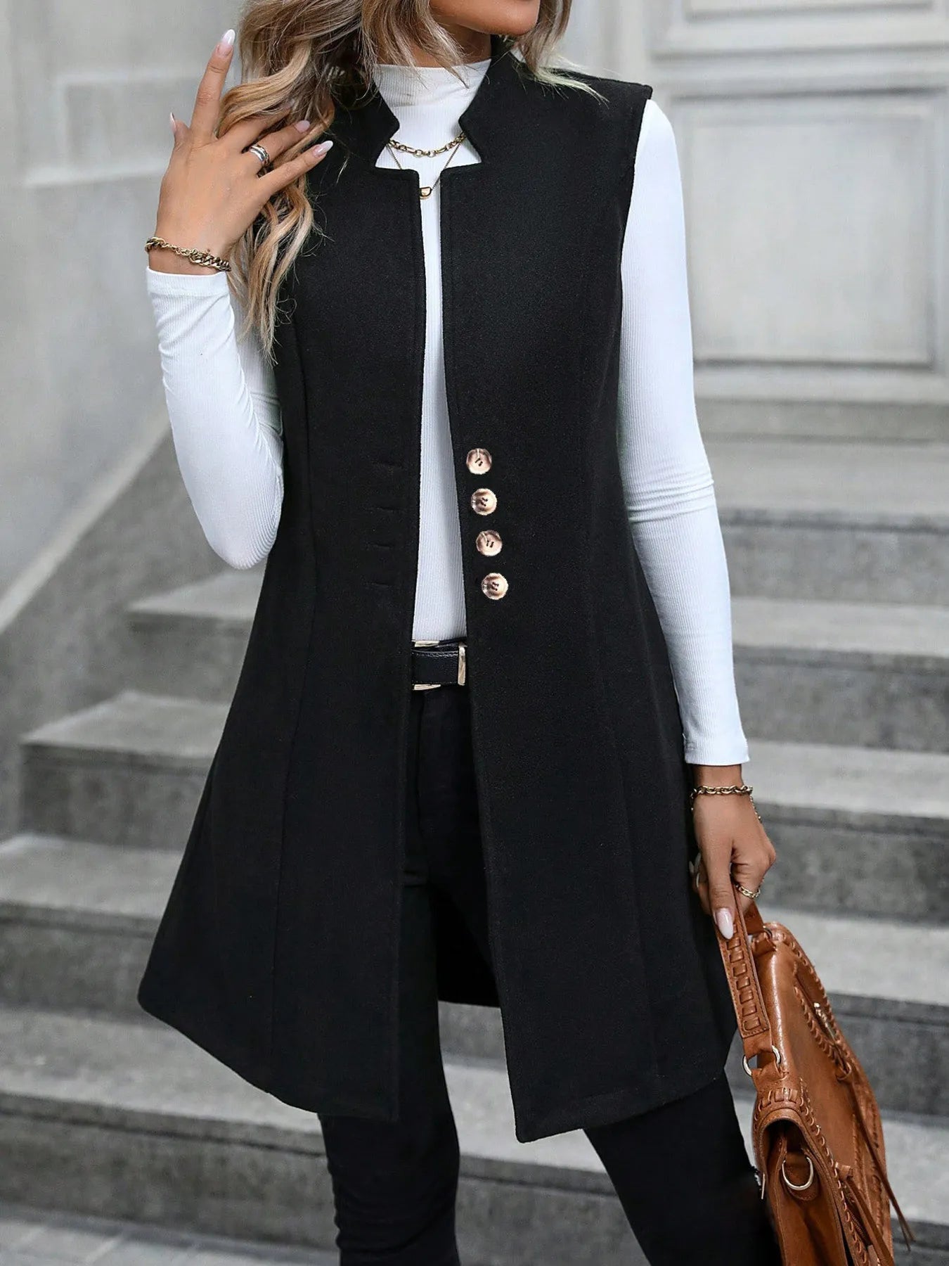Button Up Longline Vest Coat Easy Apparels