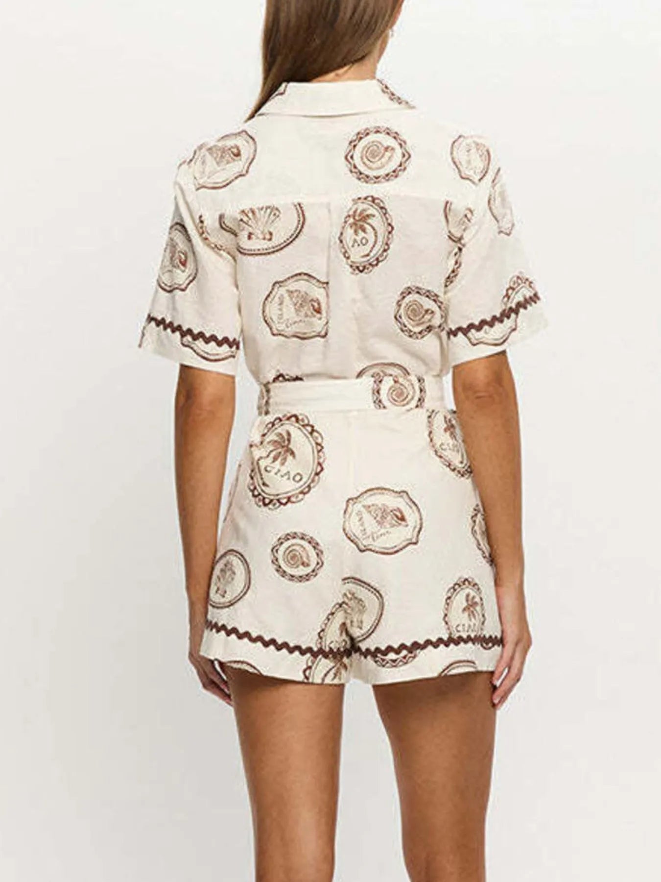 Printed Button-Up Half Sleeve Romper Easy Apparels