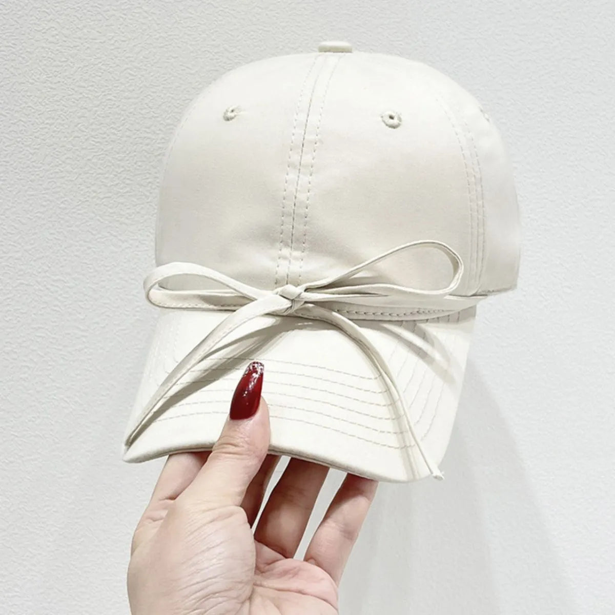 Bow Solid Color Baseball Cap Cream One Size Easy Apparels