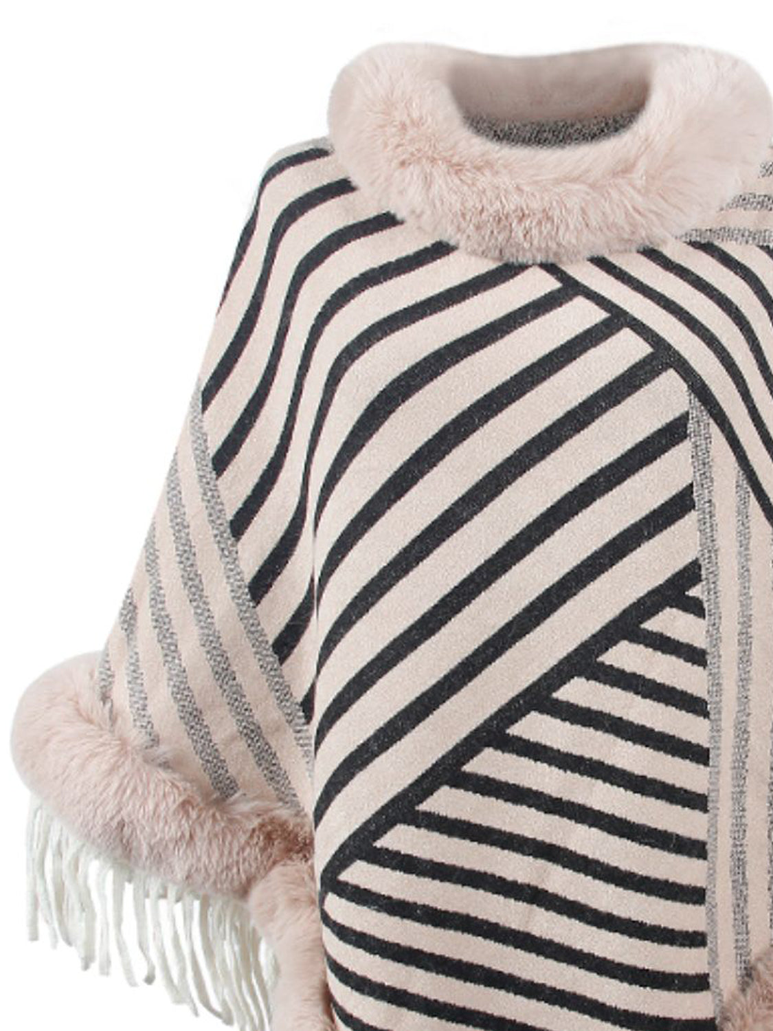 Striped Fringe Hem Poncho Easy Apparels
