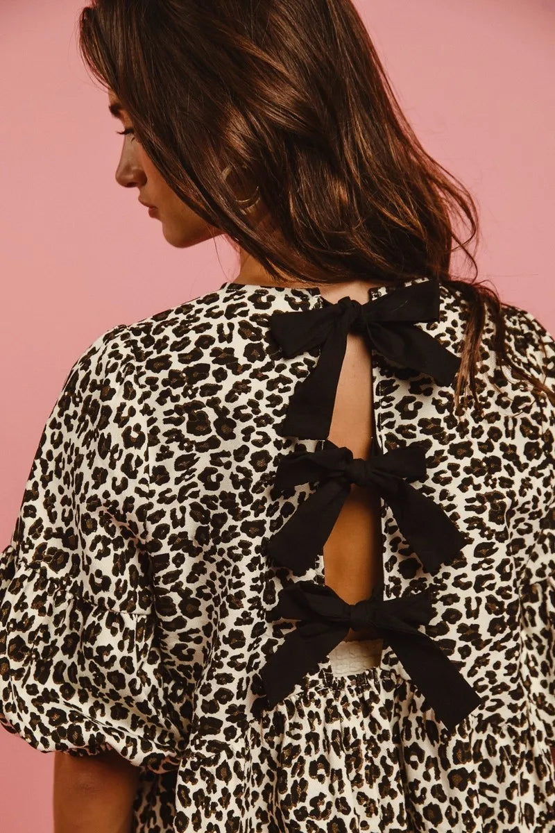 BiBi Leopard Denim Dress With Back Contrast Tie Detail Easy Apparels
