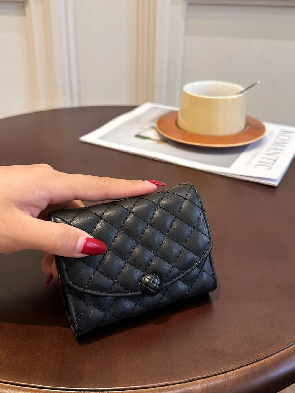 PU Leather Solid Color Wallet Black One Size Easy Apparels