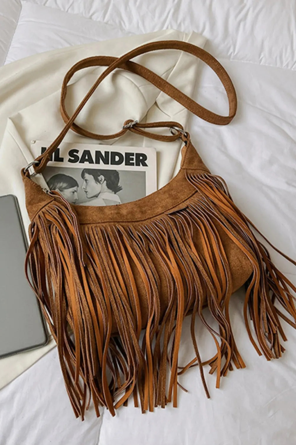Suede Fringe Adjustable Strap Shoulder Bag Easy Apparels
