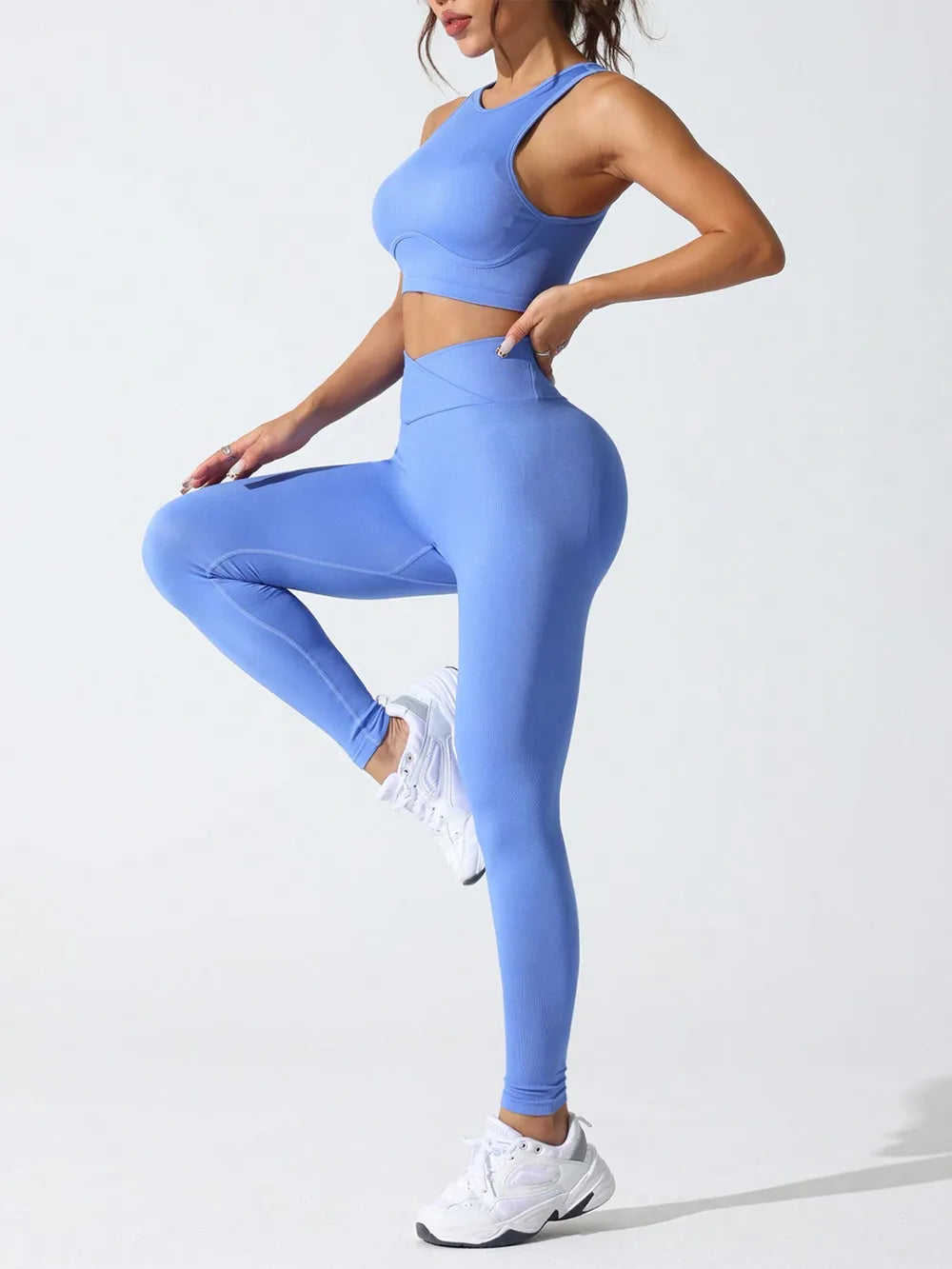 Round Neck Tank and High Waist Leggings Active Set Easy Apparels