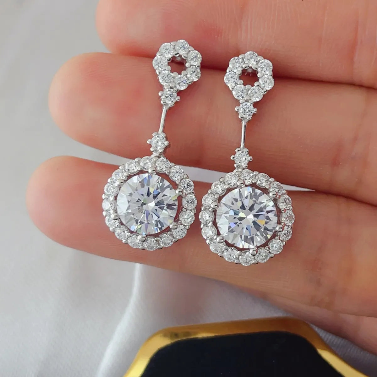 4 Carat Crystal Drop Dangle Earrings with Round Halo Design Easy Apparels