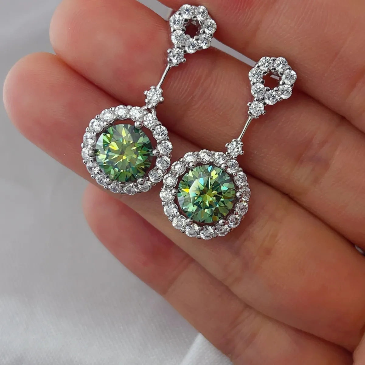 4 Carat Crystal Drop Dangle Earrings with Round Halo Design Easy Apparels