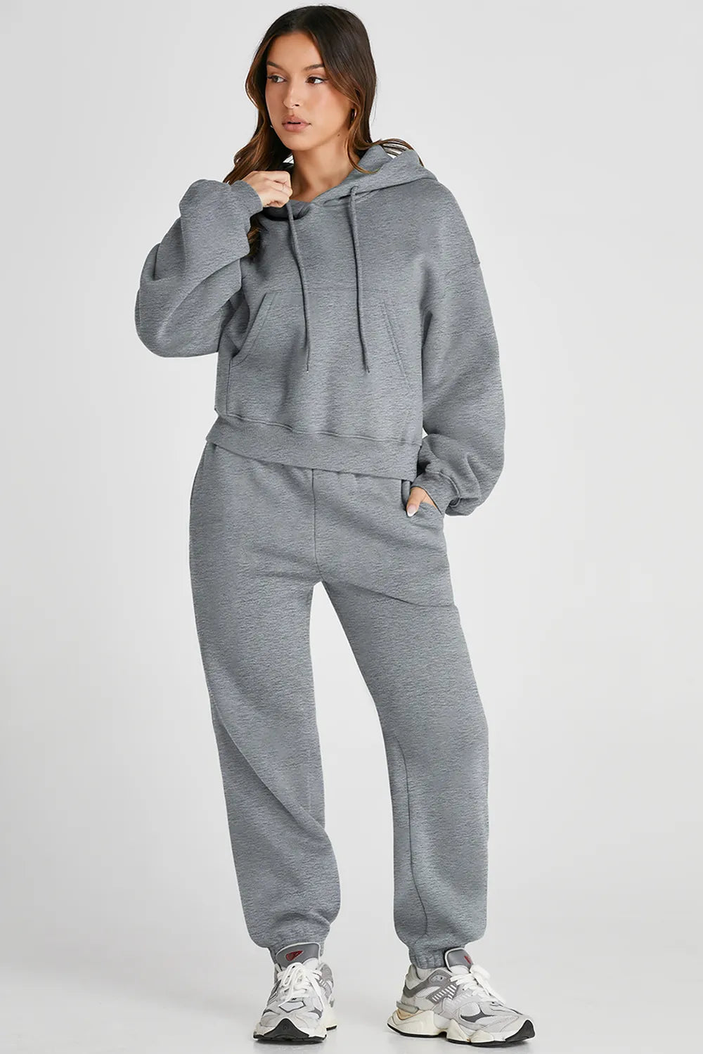 Dropped Shoulder Hooded Top and Pants Active Set Easy Apparels