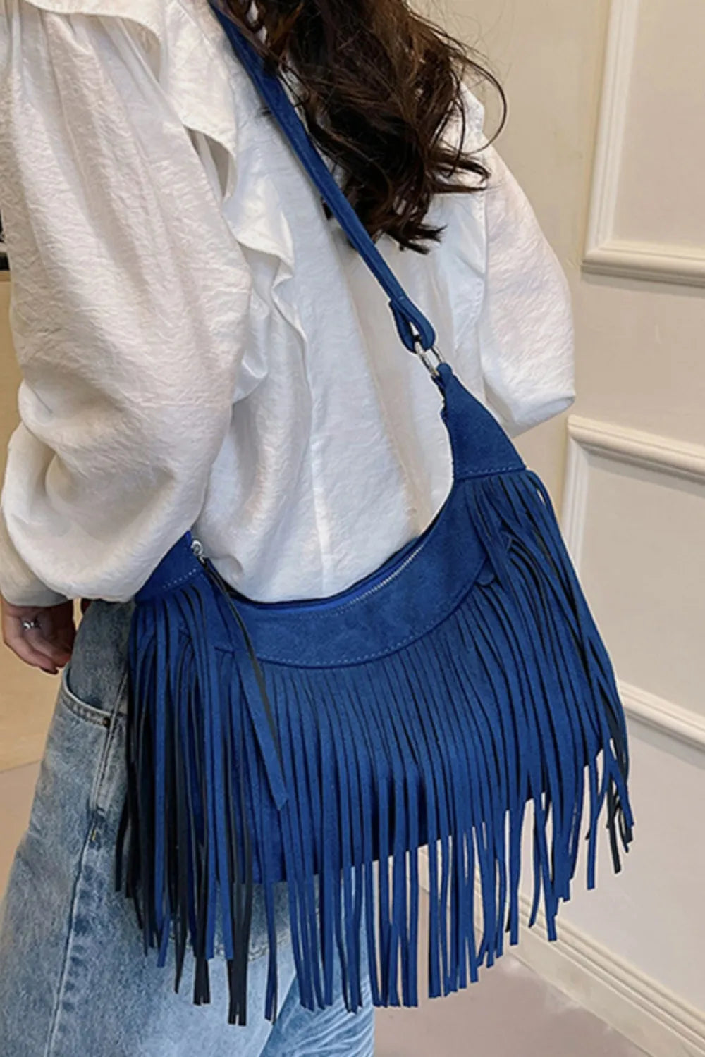 Suede Fringe Adjustable Strap Shoulder Bag Easy Apparels