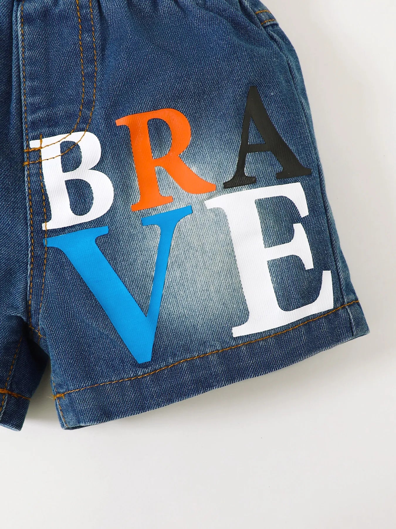 Children's Letter Round Neck Top and Denim Shorts Set Easy Apparels