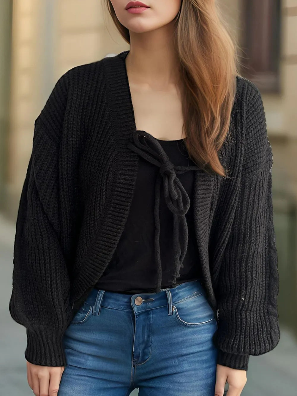 Tied Dropped Shoulder Long Sleeve Cardigan Easy Apparels