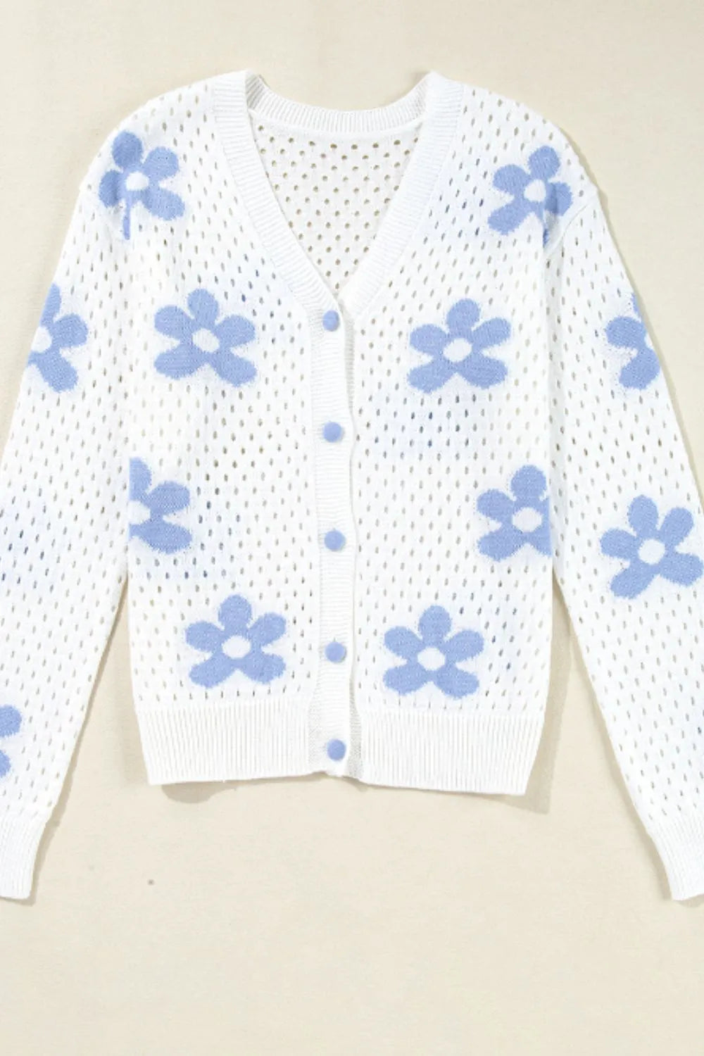 Flower Hollowed Out Button Down Long Sleeve Cardigan Easy Apparels