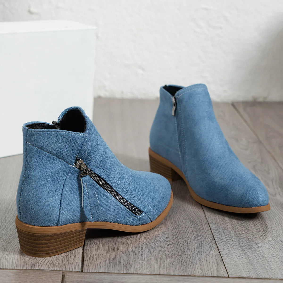 Side Zip Ankle Boots with Block Heel Easy Apparels