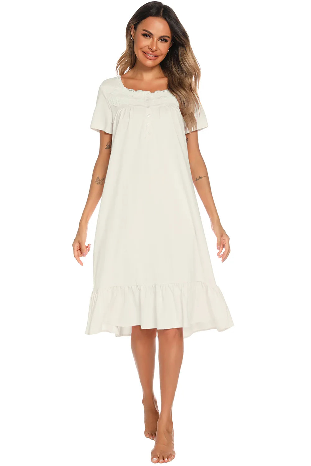 Lace Detail Square Neck Lounge Dress Easy Apparels