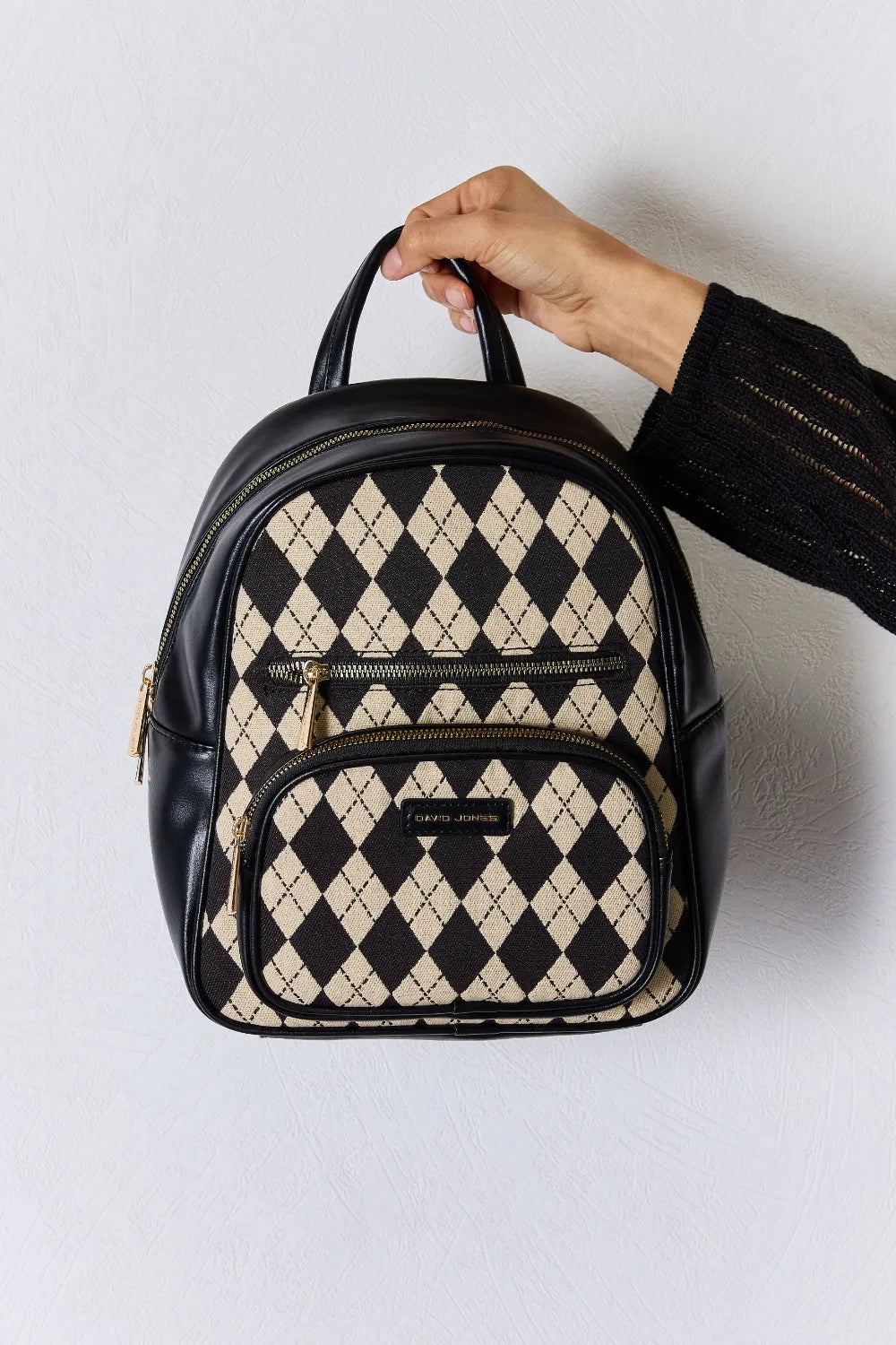 David Jones Argyle Pattern PU Leather Backpack Easy Apparels