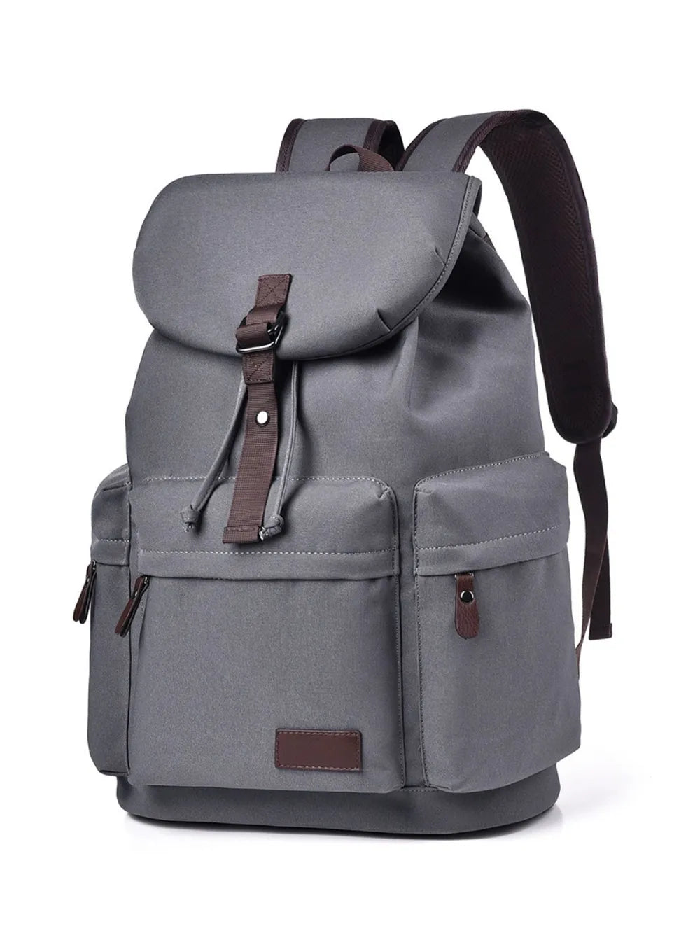 Multi Pockets Adjustable Strap Canvas Backpack Bag Gray One Size Easy Apparels
