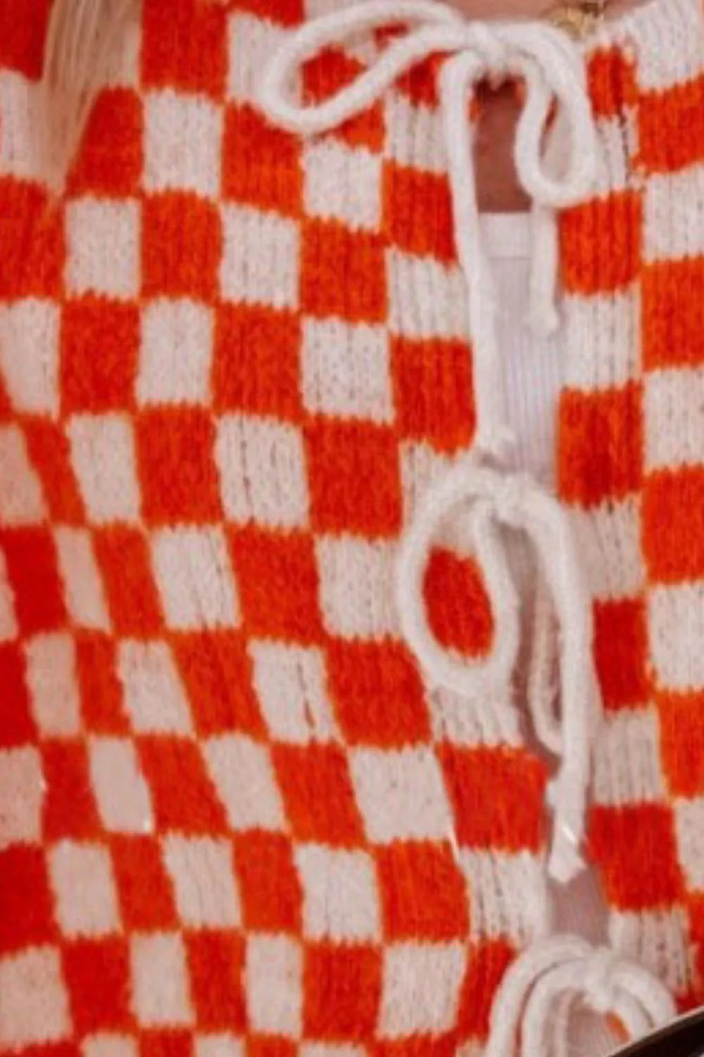 Double Take Tied Checkered Dropped Shoulder Flounce Sleeve Cardigan Easy Apparels