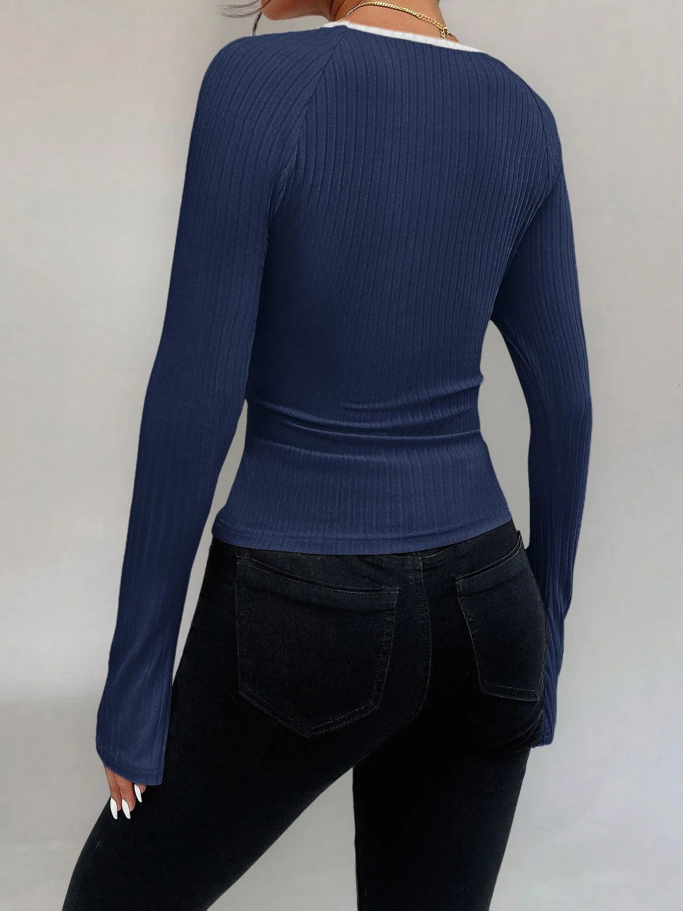Trendsi Ribbed Long Sleeve Fitted T-Shirt