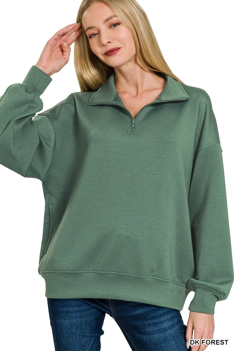 Trendsi Zenana Scuba Quarter-Zip Sweatshirt