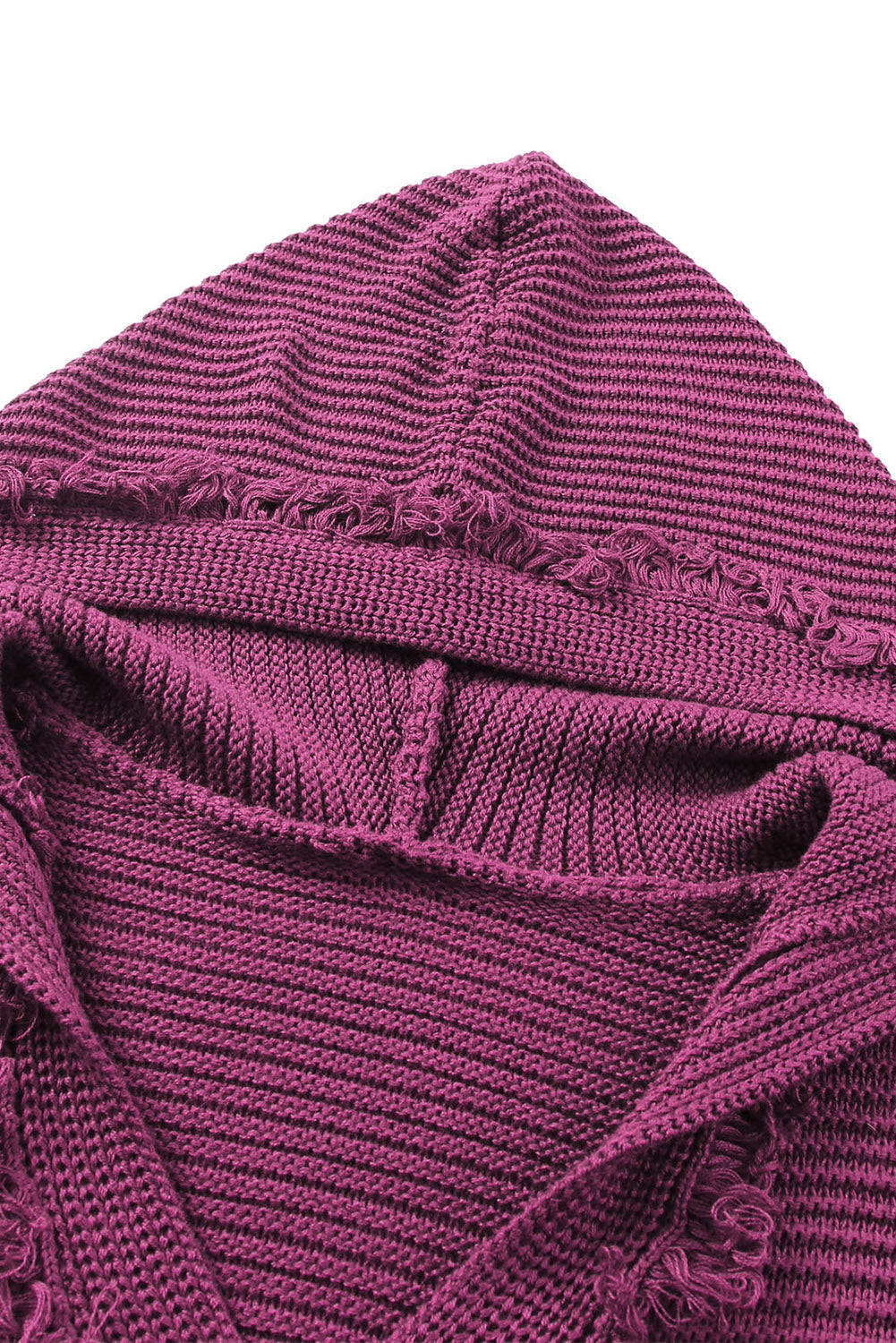 Woven Right Horizontal Ribbing Fringe Trim Hooded Sweater Easy Apparels